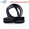 New 30/60/100cm Flat Thin 16Pin OBD 2 Extender OBD2 16 Pin ELM327 Male To Female Adapter Elbow OBDII Extension Connector Cable|C