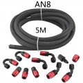 5M AN8 Black Stainless Steel Braided Nylon Hose Fuel Pipe Oil Cooler System Adapter Kit AN8 0/45/90/180Degree Hose End Fitting|F