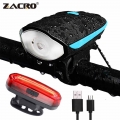 Zacro Led Bike Light with Bell Rechargeable Tail Light Waterproof Flashlight Running Led Muti-Functional Speakers for Bicycles