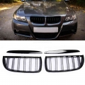 Front Kidney Grille Hood Grills -double Line For Bmw E90 E91 323i 328i 335i 330i 325i 3-series 2005-2008 (gloss Black) - Racing