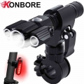 3*T6 LED Bicycle Light Set USB Rechargeable Bike Front & Rear Light Adjustable Zoom Waterproof MTB Flashlight Safety Tail Li