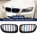 Car Front Kidney Grilles M Color for BMW E90 LCI 3 Series Sedan Wagon 2009 2012 Double Line Hood Grills 2 Slat Racing Grill|Raci