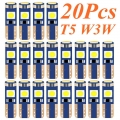 20Pcs T5 W1.2W W3W 74 86 206 Super Bright 3 SMD 3030 LED Bulb Car Interior Light Auto Side Wedge Dashboard Gauge Instrument Lamp