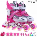 Pink Children's Roller Skates Size Adjustable Inline Skates for Boys Girls Kids Roller Skating Sneakers PU Flashing 4 Wheels