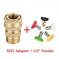 High Pressure Washer Copper Connector Adapter M22 Male 1/4" Female Quick Connection Adapter & 5 Pcs Car Washing Nozzles