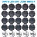 20x Car Pushbutton Switch ON/OFF Round Rocker Switch LED Car Dashboard Dash Boat 12V Waterproof Cap