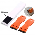 EHDIS 2PCS Glass Ceramic Cleaning Razor Scraper +100PCS Plastic Blades Carbon Film Vinyl Squeegee Tool for House Window Car Wash