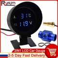 H Car Digital Led Water Temperature Gauge -10-110 Celsius With Water Temp Joint Pipe Sensor 10mm Adapter 1/8npt Voltmeter 2 In 1