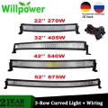 Willpower 3-row 22" 32" 42" 52" Curved Led Light Bar 540w 675w Combo Offroad Led Bar With Wiring Kit For 4x4