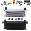 UNIVERSAL 16 ROWS OIL COOLER KIT with OIL FILTER SANDWICH ADAPTER and STAINLESS STEEL BRAIDED AN10 HOSE + PQY STICKER|Oil Cooler