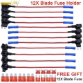 12pcs/set Fuse Holder Add-a-circuit Tap Adapter Micro Mini Standard Atm Apm Ato Atc With 12v 10a Blade Car Fuse Auto Replacement