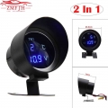 2 In 1 Round 12v 24v Led Digital Car Truck Water Temp Gauge Temperature Sensor Temperatura Motor + Voltmeter Volt Voltage Meter