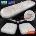 Winter Warm Car Seat Cover Fluffy Car Seat Cover Sets For Women Front+rear Mat Long Plush Car Seat Cover Wool Fur Chair Cushion