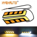 Hyzhauto 2pcs Dual Color Led Bulbs White Amber Car Cob Daytime Running Lights Turn Signal Light Drl Waterproof Auto Fog Lamp 12v