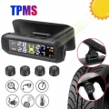 Solar Car Tpms Tire Pressure Monitoring System Tyre Monitor 4 Sensors On Board Computer Cartronics Interior Kit Auto Accessories