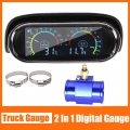 2 IN 1 Voltage Meter Water Temp Gauge + 34mm Adapter 10mm Sensor 1/8NPT 12V 24V Car LCD display Backlight Car Truck Motorcycle|