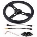 350mm/14in Racing Car Steering Wheel For Momo Prototipo Style 6-bolt Black Leather Gray Stitching With Horn Button Accessories -