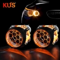 2 Pieces 2.5 Inch Blue Coating Honeycomb Mini Bi Xenon Projector Lens Fit H4 H7 Headlight Headlamp Car Motorcycle Assembly Kit -