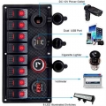 8 Gang Rocker Switch Panel Circuit Breaker Overload Protected Voltmeter 12v 24v Dc Usb Charger Port Rv Car Boat Marine Blue Led