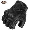 Breathable Fingerless Gloves Summer Motorcycle Gloves Sheepskin Motocross Gloves Retro Moto Motorbiker Guantes Moto - Gloves - O