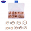 200 Pcs Copper Washer Gasket Nut and Bolt Set Flat Ring Seal Assortment Kit with Box M5/M6/M8/M10/M12/M14 For Sump Plugs Gasket|