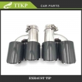 2 Piece Left+Right Dual Exhaust Pipes With The Clamp Car Carbon Glossy Muffler Tip h shape Universal Stainless Exhaust Pipe|Muff