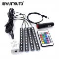 Car RGB LED Strip 4*9pcs SMD 5050 10W Car Interior Decorative Atmosphere Strip Auto RGB Pathway Floor Light Remote Control 12V|D