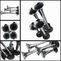 150.2db 12V / 24V Chrome Plated Super Loud 4 Trumpet Train Air Horn Kit Universal for Truck Lorry Boat Motorcycle Claxon Horns|M