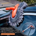 Car Wash Brush Mop with Telescopic Aluminum Long Handle Chenille Microfiber Car Cleaning Kit No Scratch Wet&Dry Use Car Tool