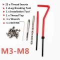 25pcs Car Engine Block Restoring Damaged Thread Repair Tool Kit M3 M4 M5 M6 M7 M8 Auto Helical Coil Insert Garage Tools - Engine