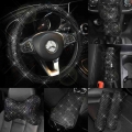 Black Glitter Car Accessories Bling Rhinestone Seat Cover Crystal Full Set Women Men Diamond Interior Cushion For Hyundai Kia -