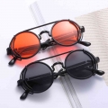 Classic Gothic Steampunk Sunglasses Double Spring Leg Glasses Men's Brand Designer Round Punk Eyewear Women Uv400 Protection