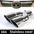 Universal Silver Double Outlet Stainless Steel Chrome Muffler Exhaust Pipe Tip End Trim Modified Tail Throat Liner Pipe - Muffle