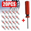 20pcs Tyre Valve Core Insert With Remover Tool Valve Cores Truck Car Tyre Tire Air Conditioning Bike Car Tool - Valve Stems &