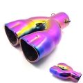 60mm Rainbow Double Hearts Shape Dual Exhaust Tips Muffler Pipe Stainless Steel Exhaust Muffler Tip End Tail Pipe Modification|M