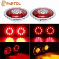 Partol 4.3'' Round LED Truck Trailer Lorry Brake Stop Turn Tail Light Side Marker For Car Trucks Vehicles 12V 24V Chrome