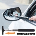 Car Rearview Mirror Wiper Telescopic Auto Mirror Squeegee Cleaner 98cm Long Handle Car Cleaning Tool Mirror Glass Mist Cleaner|S