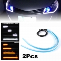 2Pcs Ultrafine Cars DRL LED Daytime Running Lights White Turn Signal Yellow Guide Strip for Headlight Assembly Wholesale|Signal