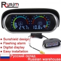 2 In 1 Lcd Car Truck Water Temp Gauge Temperature Sensor 10mm Meter Voltmeter Voltage Digital Horizontal 12v 24v Accessories - W