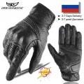 BERIK Vintage Genuine Leather Motorcycle Gloves Black Full Finger Motocross Biker Glove Guantes Moto Men Windproof Gloves Retro|