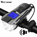 WEST BIKING Bicycle Front Light LED USB Rechargeable Bike Torch With Computer Electric Horn Handlebar Headlight For Cycling