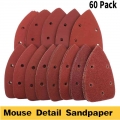 60Pcs Mouse Detail Sandpaper Sanding Disc 140*98MM 5 Holes Assorted 40/60/ 80/100/ 120/180/ 240/320/ 400/800 Grit Hook Loop|Auto