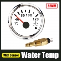 52mm Water Temperature Gauge 40 120℃ With Water Temp Sensor 3/8" 18 NPT Thread For Car Boat Motorcycles Alarm Temp 96℃ 12 2