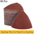 90pcs 80*80MM Triangular Oscillating Sanding Pads 3 1/8 Inch Multi Tool Hook & Loop Sandpaper Sanding Disc for Wood Car Sand