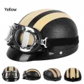 Hot Sell Brown Synthetic Leather Vintage Motorcycle Motorbike Vespa Open Face Half Motor Scooter Helmets & Goggles - Helmets