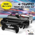 4 Trumpet Air Horn Kit 12V 170 PSI 150dB Truck Train Boat Quad 3 Liters Compressor Tubing & Hose Super Loud|Multi-tone &