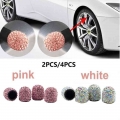 4Pcs Rhinestone Car Wheel Valve Caps Tyre Rim Stem Covers Airdust Waterproof for Automobiles Motorcycles Bikes Diamond Studded|V