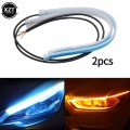 2 Pcs Drl Led Strip Turn Signal Light Yellow Bright Flexible Turn Signal Light Daytime Running Light For Car Headlight 12v - Sig