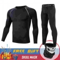 BLACK Men's Thermal Underwear Set Motorcycle 4 Seasons Skiing Warm Base Layers Sportwear Tight Long shirt & Tops Set cl