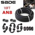 3M 8AN AN8 10FT Black Braided Oil Fuel Fittings Hose End 0+45+90+180 Degree Oil Adaptor Kit Oil Fuel Hose Line With Clamps| |